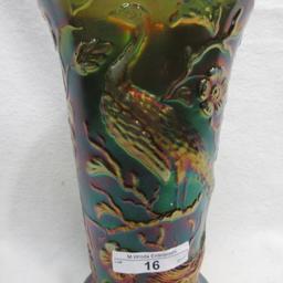 Fenton 9" Azure Blue Carnival Peacock Vase