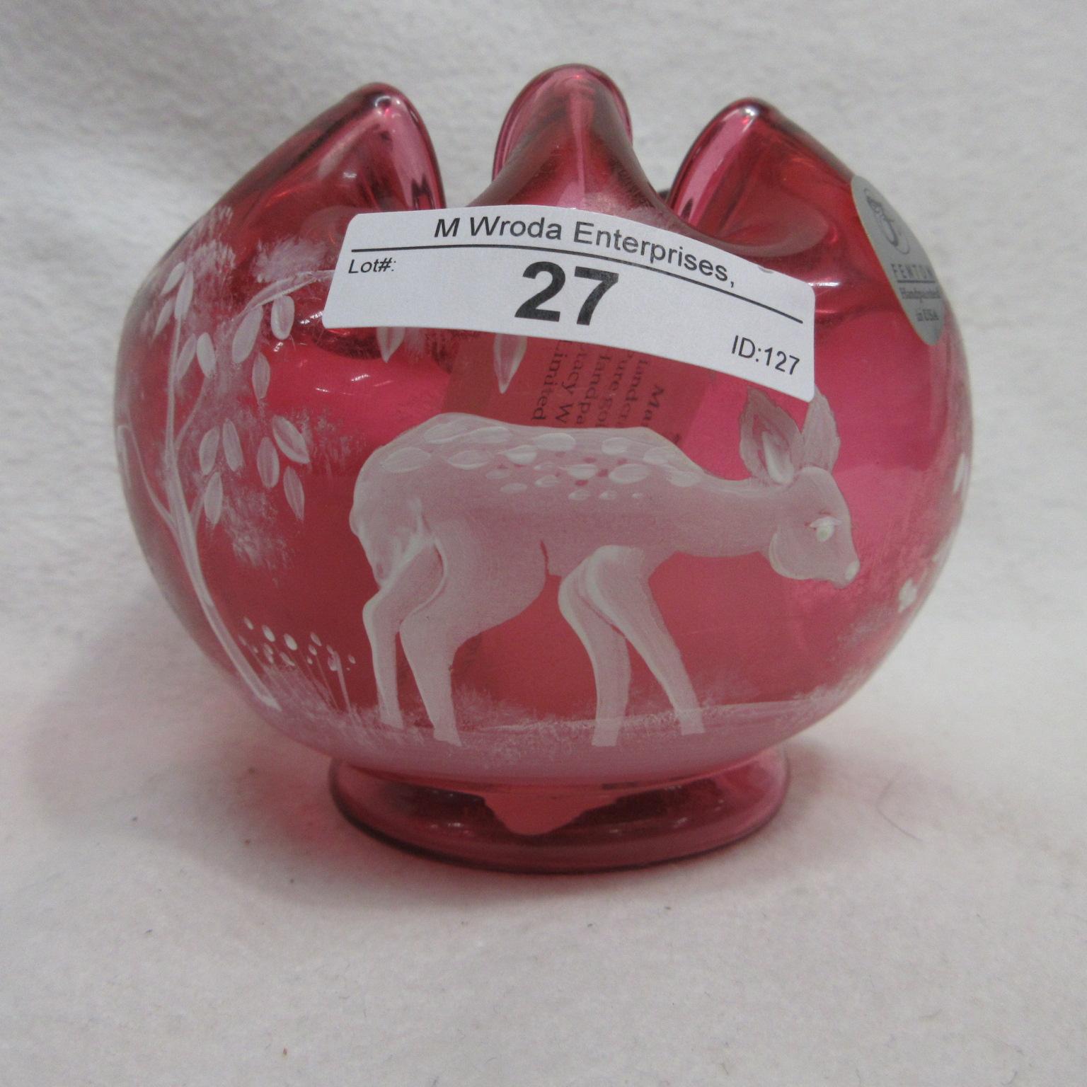 Fenton  4" HP Cranberry Rosebowl - Mary Gregory Farley