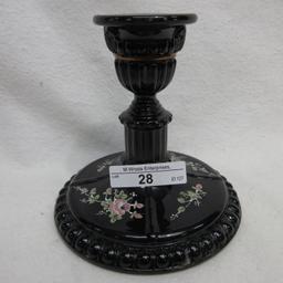 Fenton 5" HP Ebony Candlestick - Hart Copper Roses