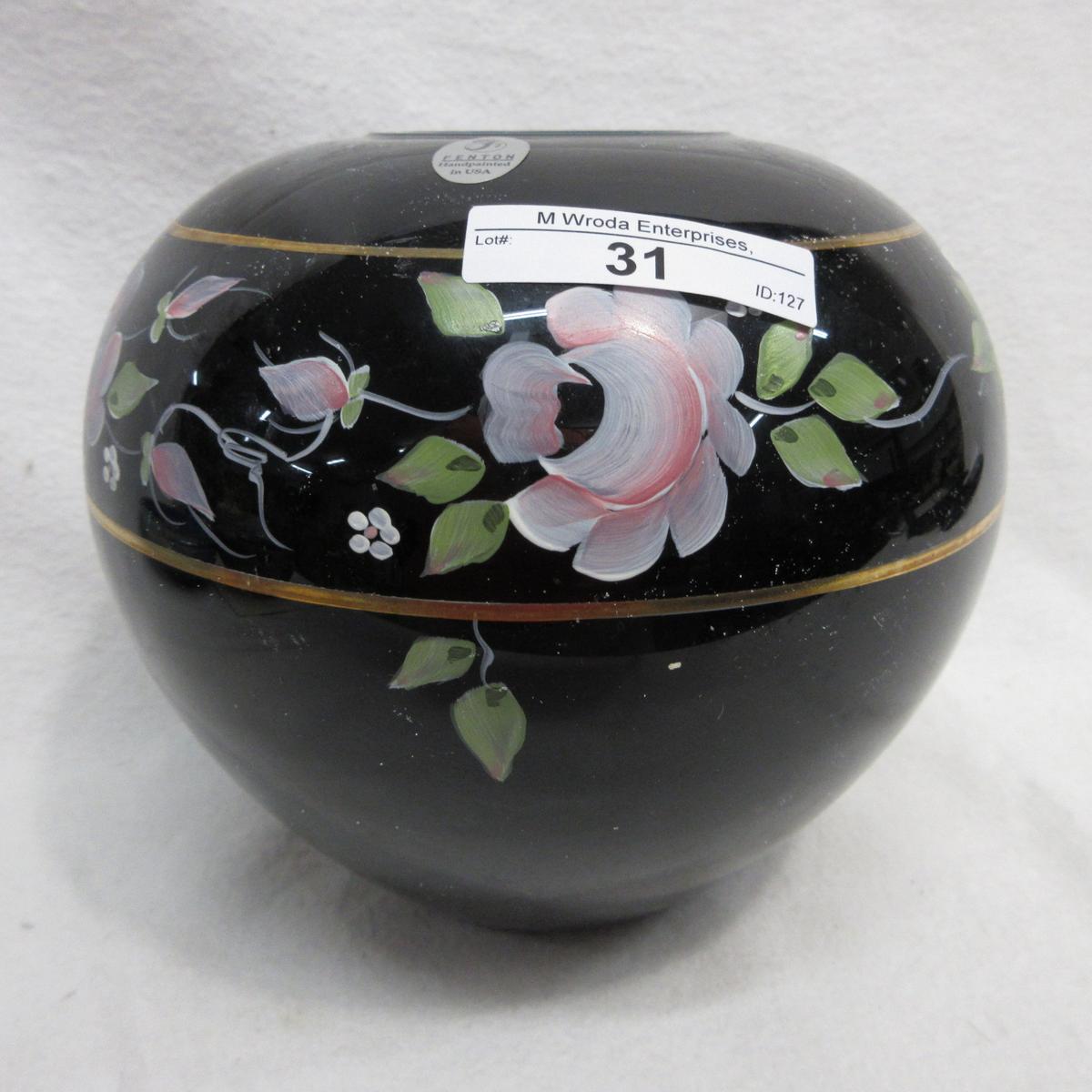 Fenton 6" HP Ebony Ball Vase - Museum Collection 2003