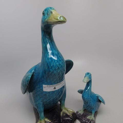 2 Chinese enameled duck figures 4" & 8"