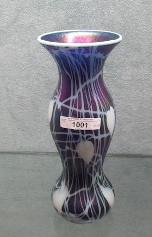 Imperial Freehand 8.75"� iridized cobalt crystal Leaf & Vine vase w/ snow c