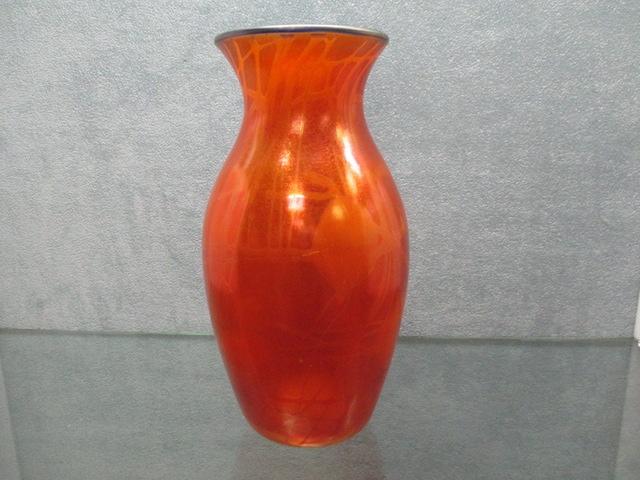 Imperial Freehand 8.5"� iridized orange on crystal Leaf & Vine vase w/ coba