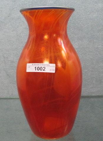 Imperial Freehand 8.5"� iridized orange on crystal Leaf & Vine vase w/ coba