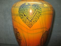 Imperial Freehand 11.5"� orange on milk glass Pond Lily footed vase w/ part