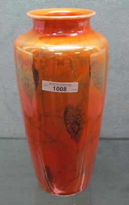 Imperial Freehand 11.25"� iridized orange on milk glass Pond Lily vase, pol