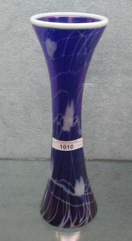 Imperial Freehand 10.25"� iridized cobalt glass w/ Leaf & Vine vase w/ snow