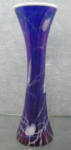 Imperial Freehand 10.25"� iridized cobalt glass w/ Leaf & Vine vase w/ snow