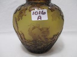 Chris Carpenter Pilgrim Glass 6" Cameo Vase " Nuttin Squirrel"  3 layers 4