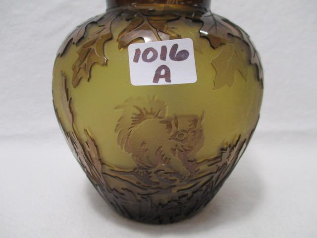 Chris Carpenter Pilgrim Glass 6" Cameo Vase " Nuttin Squirrel"  3 layers 4