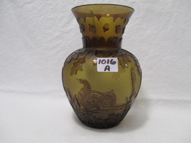 Chris Carpenter Pilgrim Glass 6" Cameo Vase " Nuttin Squirrel"  3 layers 4