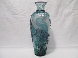 Chris Carpenter Pilgrim Glass 12.5" Cameo Vase " Swan Blossom"  3 Layers -