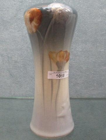Weller 9" � rolled rim Etna floral vase w/ embossed Poppy.