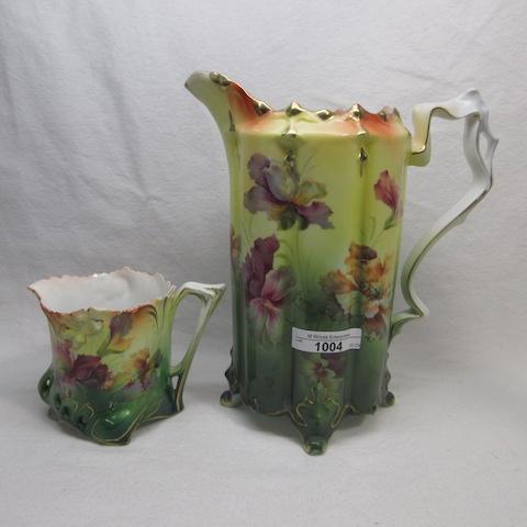 UM RSP 9.5" ft'd tankard and creamer w/ scattered flowers