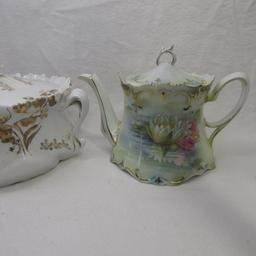 UM and RS Prussia teapot- syrup pitcher and cracker jar as shown