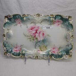 RS Prussia 11 x 7" floral dresser tray w/ opals and gols trim.