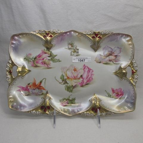 RS Prussia 11 x 7" point & clover mold scattered flowers decor dresser tray