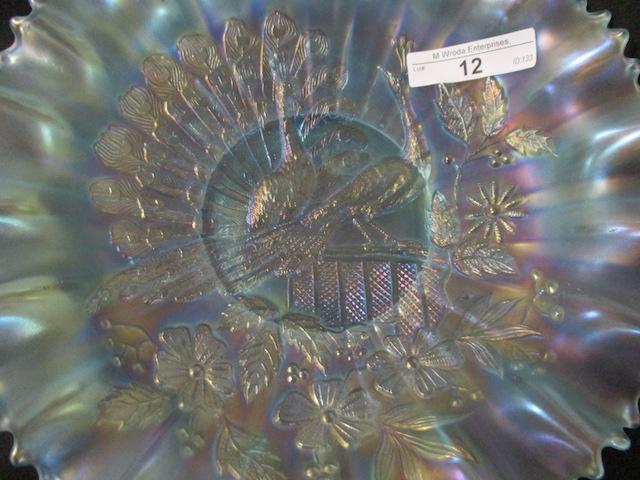 Nwood Peacocks 9" Ice blue PCE bowl. Scarce