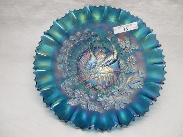 Nwood 9" SAPPHIRE Peacocks STIPPLED PCE bowl. Only 1 or 2 known. and it is