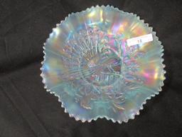 Nwood 8.5" ice blue Peacocks ruffled bowl- Scarce