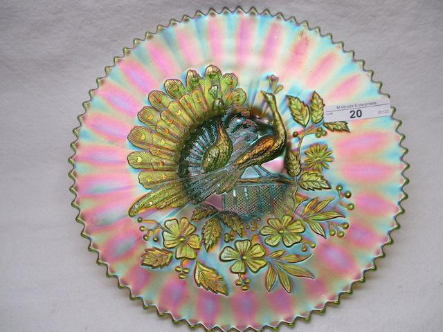 Nwood 9" emerald green Peacocks plate. A SUPER EXAMPLE!