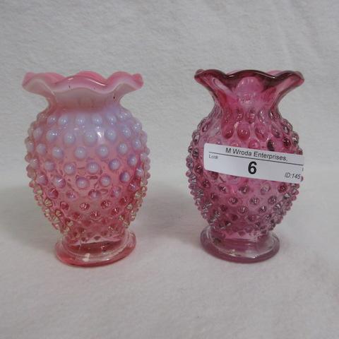 Fenton Cranberry Opal and Hobnail Small Vases