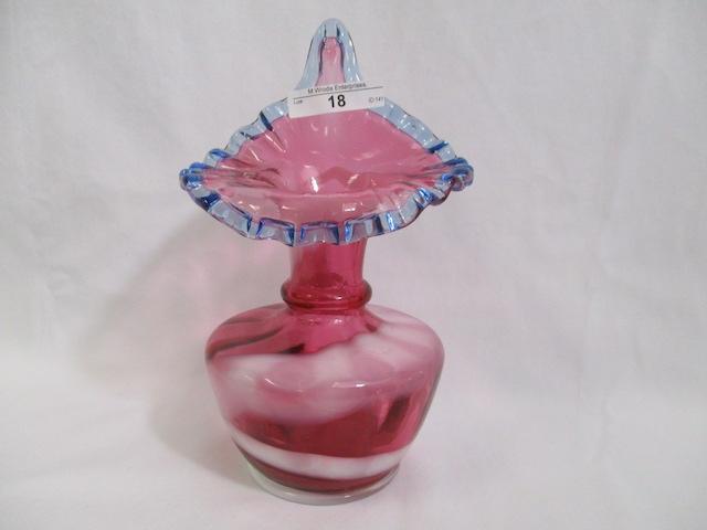 Fenton red white blue JIP vase