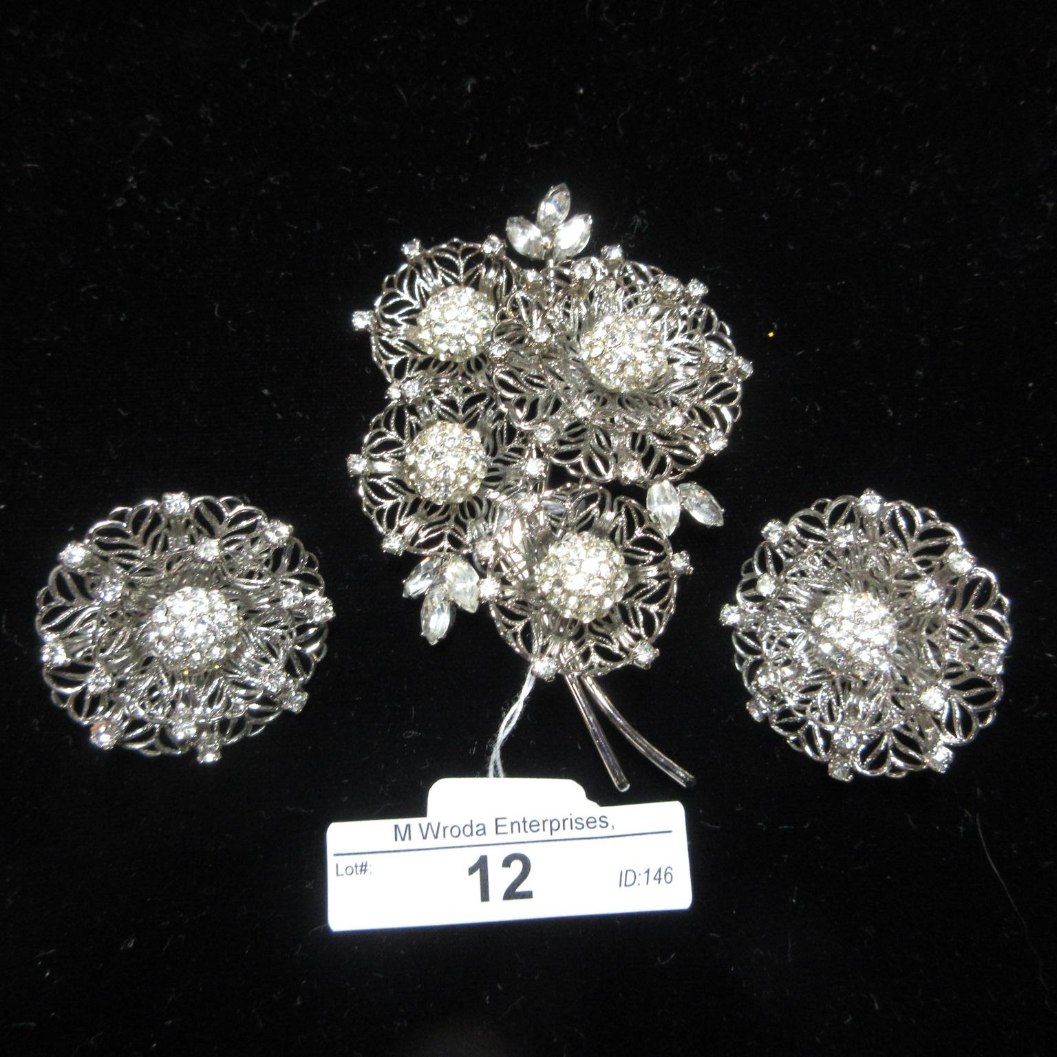 Signed Vendame Earrings and Brooch