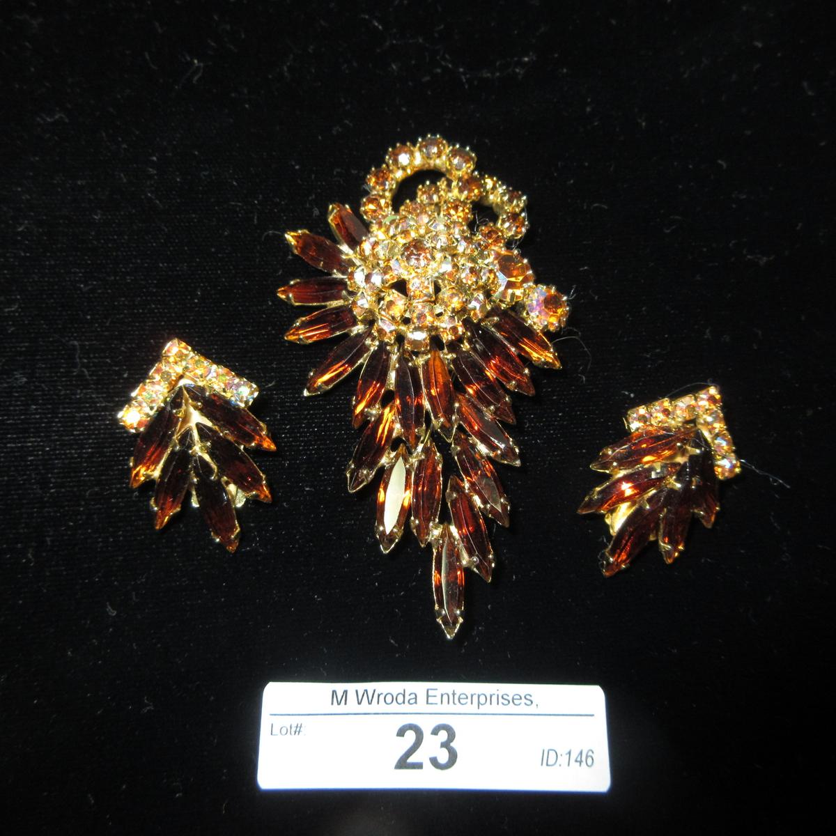 Rhinestone Earrings and Brooch