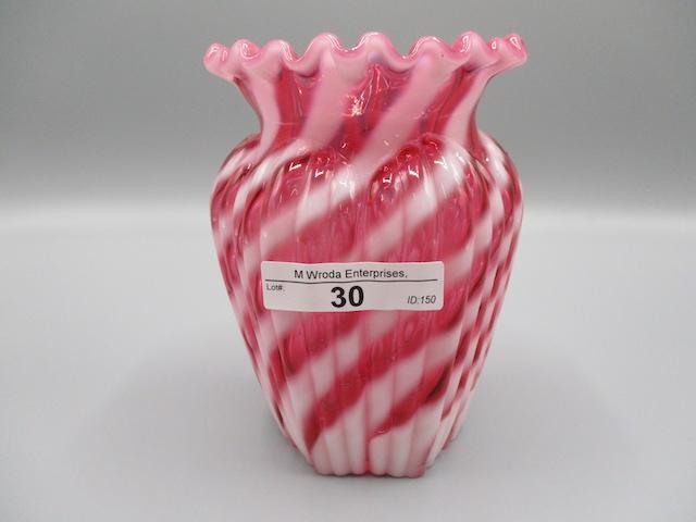 Fenton 6" Cranberry Opal Swirl Vase