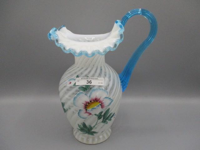 Fenton 9.5" HP FO Blue Crested Pitcher