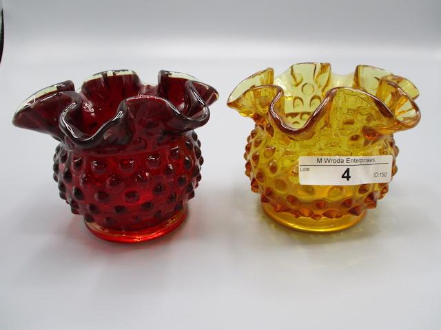 Red Hobnail Rosebowl and Amber Hobnail Rosebowl