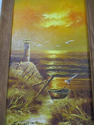 Oil on Board 24x12" Seascape w/lighthouse signed Letauber