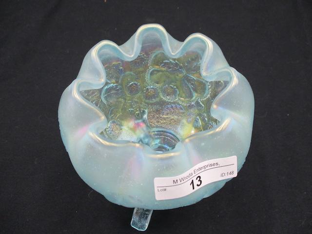 Nwood ice blue Daisy & Plume rosebowl w/ berry int. very pastel. flat chip