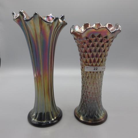 Nwood 8" purple Diamond point and thin rib vases