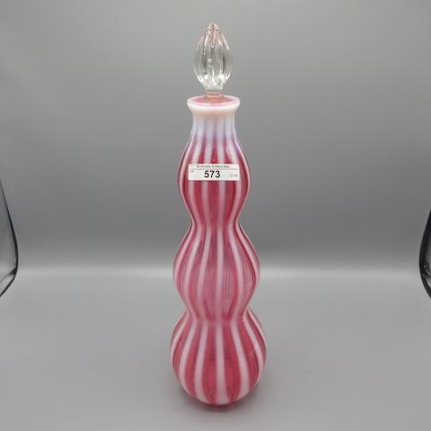 Fenton 14" Cranberry Opal Rub Optic Wine Decanter with stopper "New World"