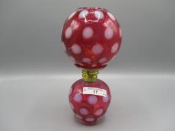 Fenton cranberry opalescent Dot Optic mini "Gone With The Wind" lamp.  Beau