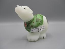 Fenton Christmas Polar Bear w/red/white Tie, green Holly Vest HP by A. Dero