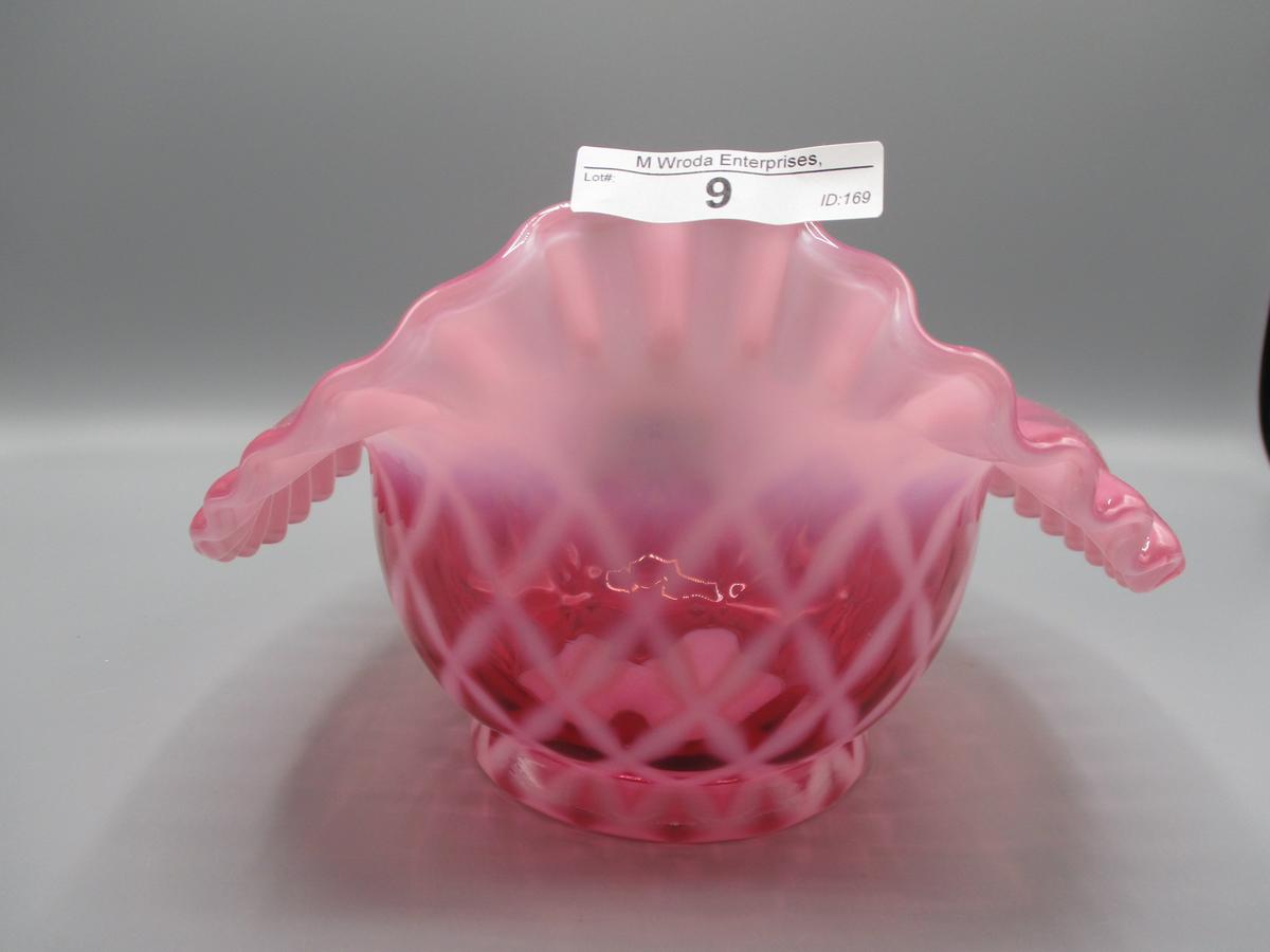 Fenton Cranberry opalescent Diamond Optic shade-- w/folded edges 5.5" tall,