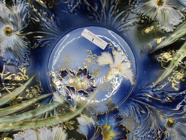 RS Prussia 12" Carnation mold centerpiece bowl in cobalt blue w/ cobalt car