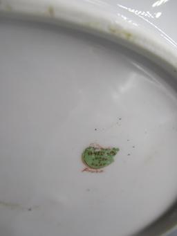 RS Prussia 10.5" 10 iris mold cobalt bowl w/ green and cobalt domes. Poppy