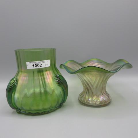 2 Loetz/ Kralik  Art Glass Vases as shown. Ruffled 4T x 5W/  other is 5"T.