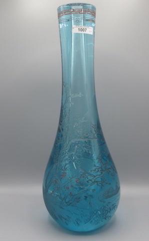 1940's Oriental Art Glass paperweight vase w/ cut back etched design as sho