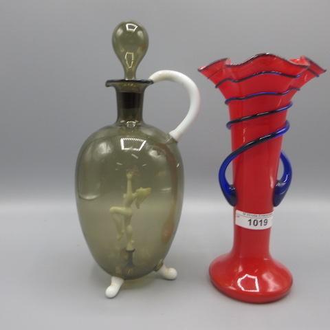 Czech vase and Bimi art glass decanter