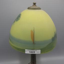 Jefferson? reverse painted  scenic dresser lamp Attrib Jefferson or Pittsbu