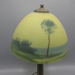 Jefferson? reverse painted  scenic dresser lamp Attrib Jefferson or Pittsbu