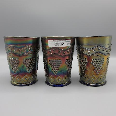 3 Fenton Grapevine Lattice blue tumblers