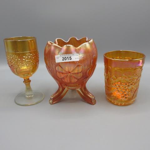 3 pieces marigoild carnival glass as shown wine- tumbler- rosebowl