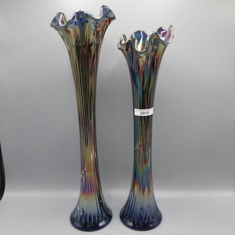 2 16" blue Diamond Rib Spearhead vases