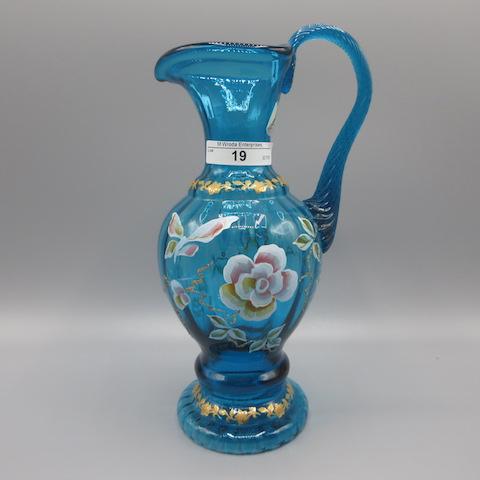 Fenton QVC handpainted 9.5" blue ewer